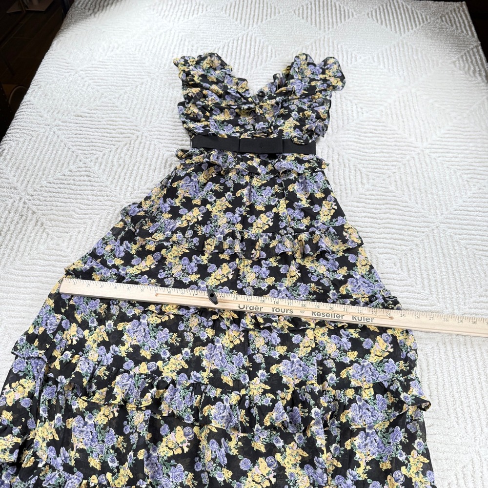 The Vintage Shop Floral Tiered Maxi Dress Women's Small Black Ruffle Boho Party - Picture 8 of 13